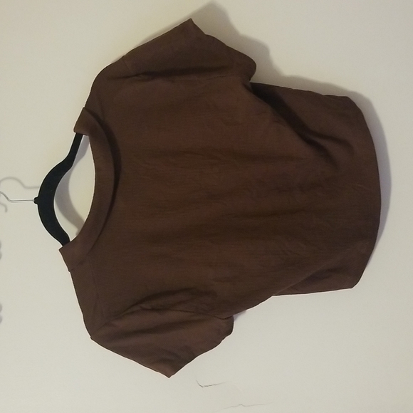 Dark Brown Cropped Button Tee - Picture 3 of 4